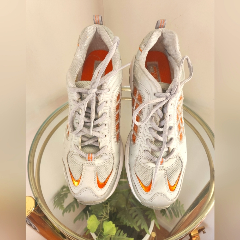 SKECHERS Sport Sneakers White Gray Orange Silver Womens 8.5
